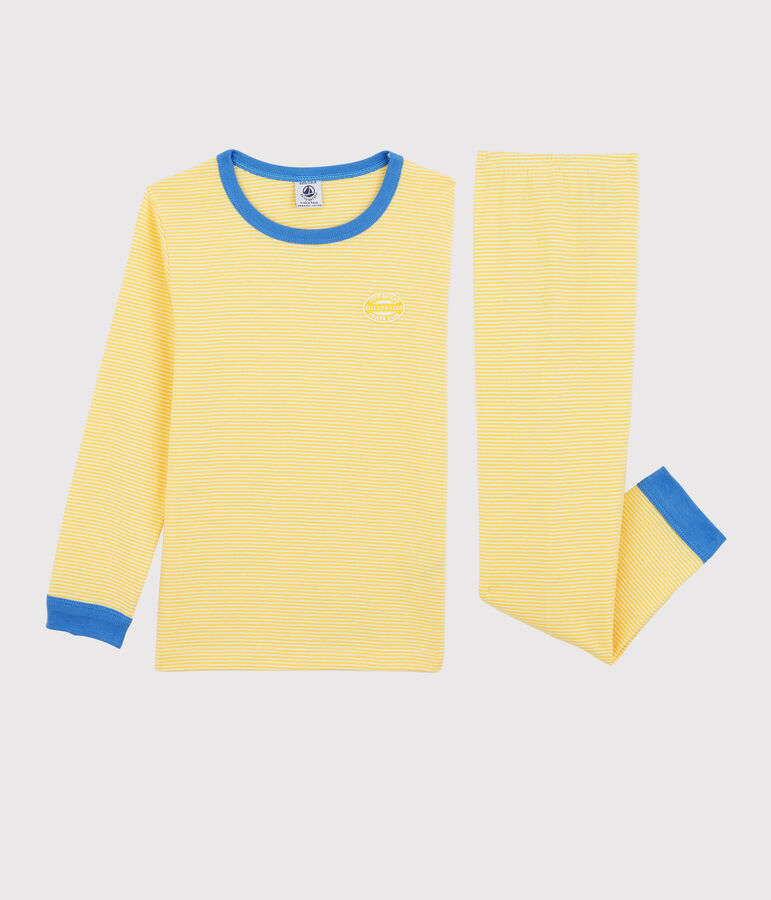 Pyjama ray&eacute; milleraies en coton enfant jaune ORGE/blanc MARSHMALLOW