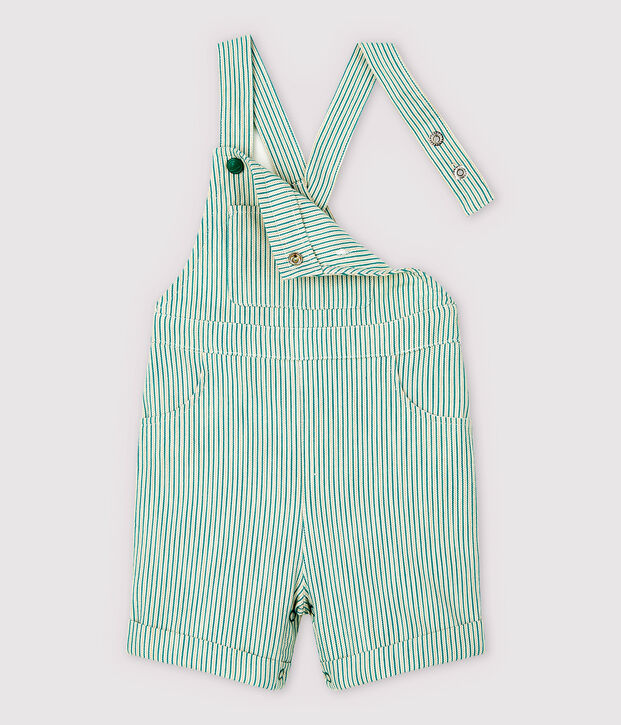 Salopette courte en serge craquante b&eacute;b&eacute; gar&ccedil;on blanc/vert