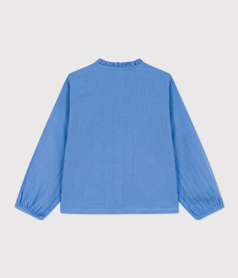 Blouse unie en gaze de coton enfant fille bleu EDNA