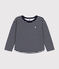 Tee-shirt manches longues en tubique enfant garçon bleu SMOKING/blanc MARSHMALLOW