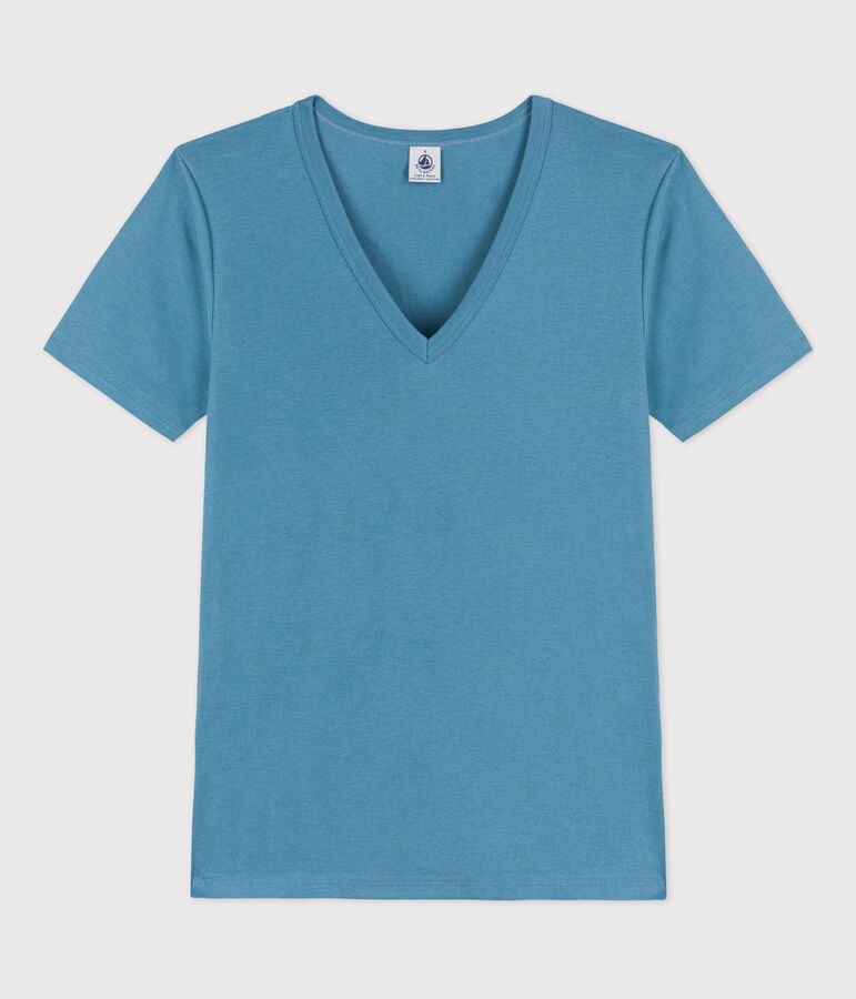 L'ICONIQUE, dames-T-shirt met V-hals in katoen blauw
