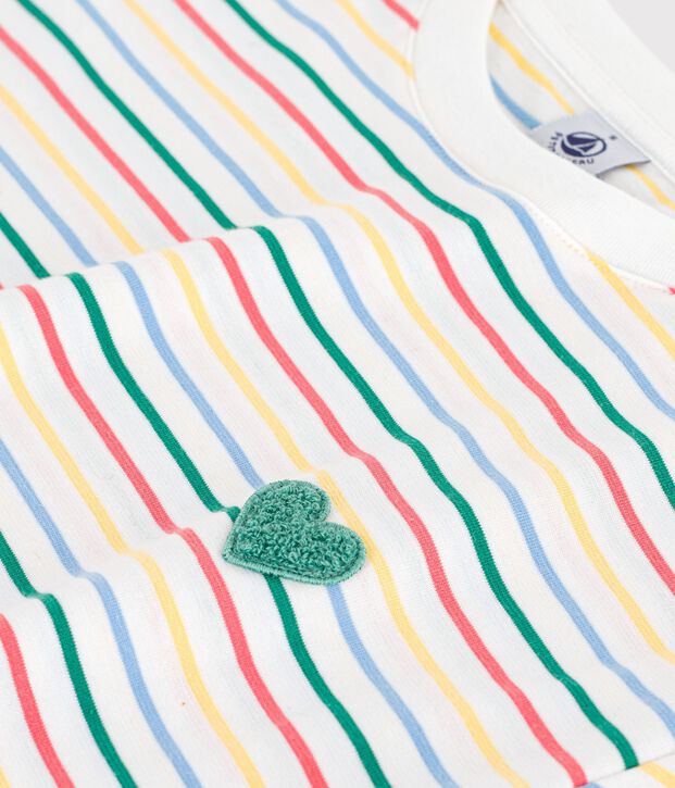 Dames-T-shirt van gestreept katoen met korte mouwen wit/multicouleur