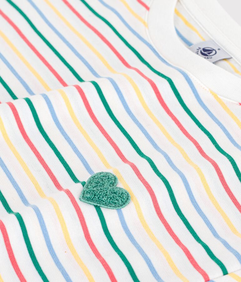 Dames-T-shirt van gestreept katoen met korte mouwen wit/multicouleur