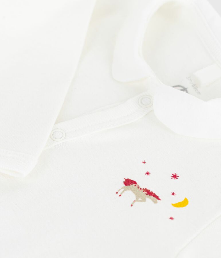 Effen katoenen babypyjama zonder voetjes wit MARSHMALLOW