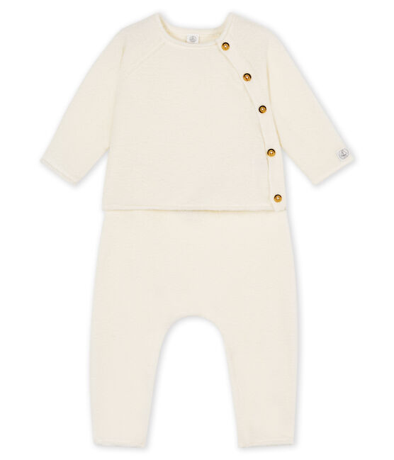 Set van twee babykleertjes, van katoen, merinowol en polyester wit MARSHMALLOW