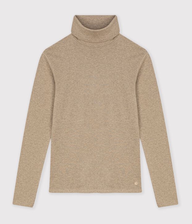 Sous-pull femme en coton uni beige