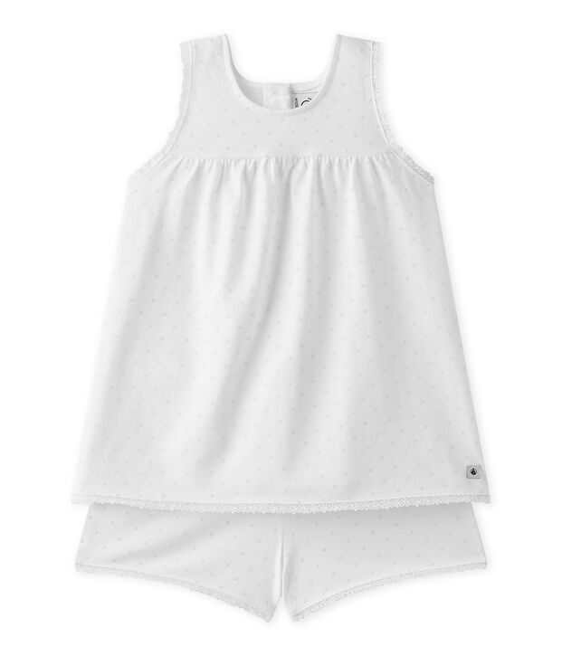 Pyjacourt fille &agrave; pois ton sur ton blanc