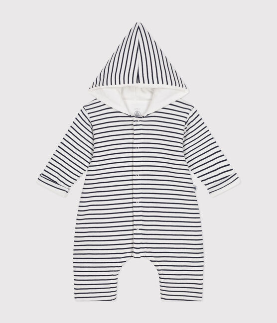 Lang gewatteerd babypakje met capuchon van katoen wit MARSHMALLOW/blauw SMOKING