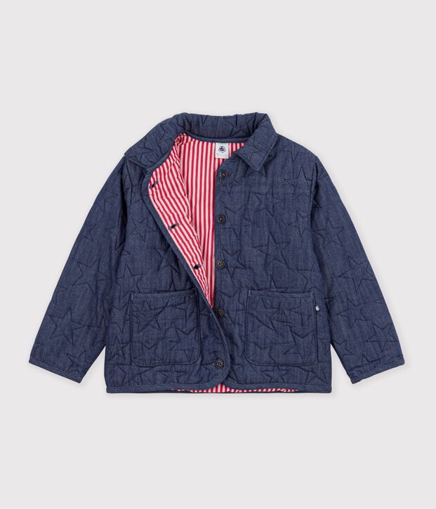 Veste enfant en denim uni motif &eacute;toiles bleu