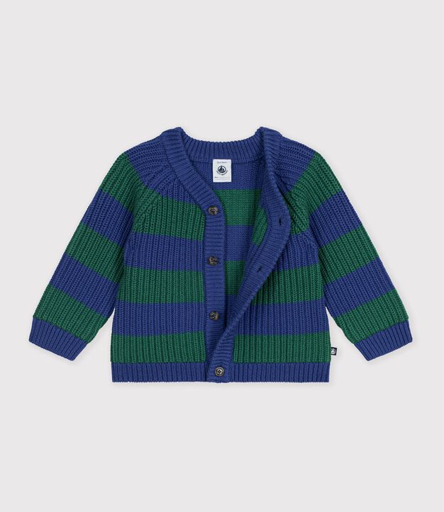 Cardigan b&eacute;b&eacute; en tricot laine et coton ray&eacute; multicouleur/vert