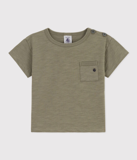 T-shirt met korte mouwen in gevlamde jersey voor babyjongens. groen MARECAGE