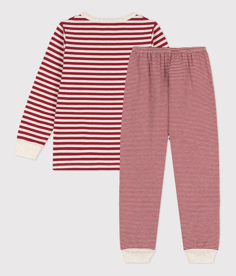 Pyjama &agrave; rayures petit gar&ccedil;on en tubique rouge/beige