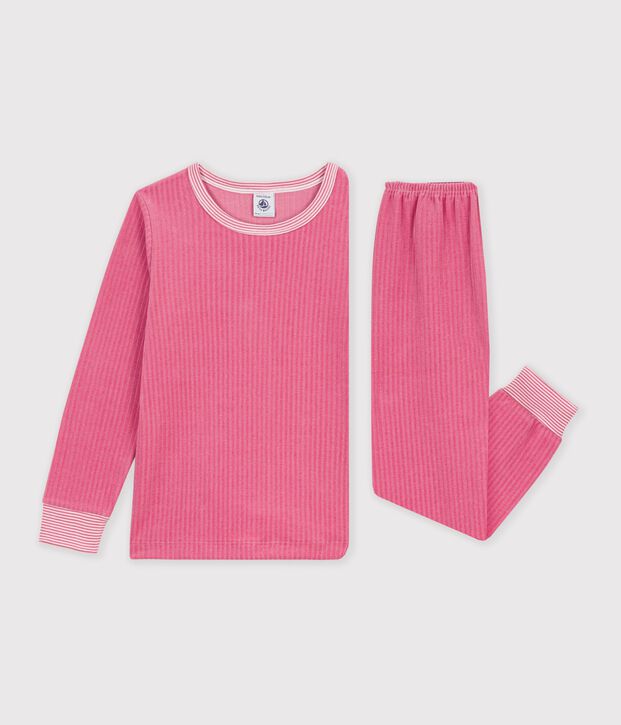 Pyjama enfant en velours c&ocirc;tel&eacute; uni rose