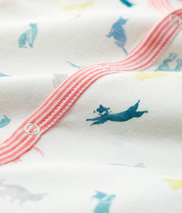 Slaappakje zonder voetjes kleine kitten baby van ribstof wit/multicouleur