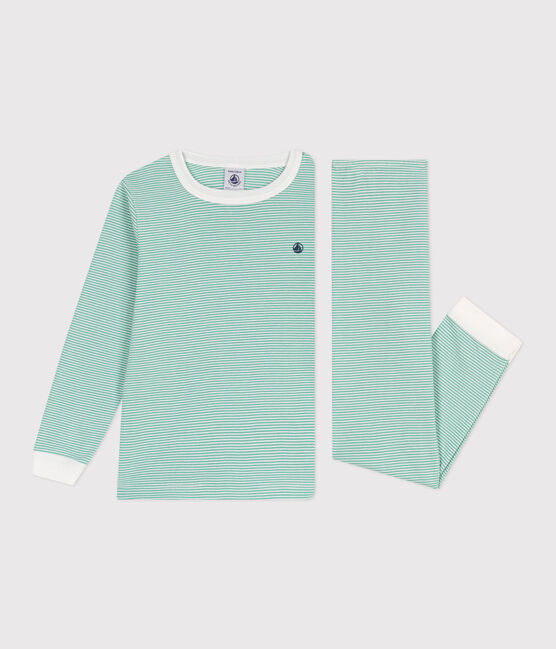 Pyjama enfant en coton à rayures vert ALOEVERA/blanc MARSHMALLOW