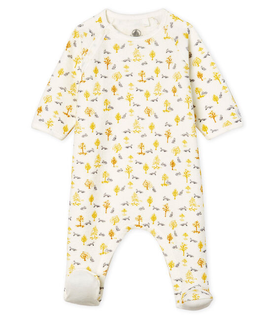 Slaappakje babyjongen van extra warme geruwde bouclébadstof wit MARSHMALLOW/wit MULTICO