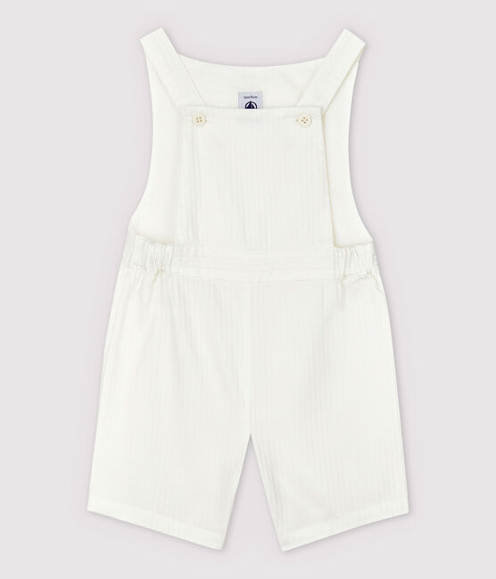 Salopette courte en popeline rayée bébé garçon blanc MARSHMALLOW
