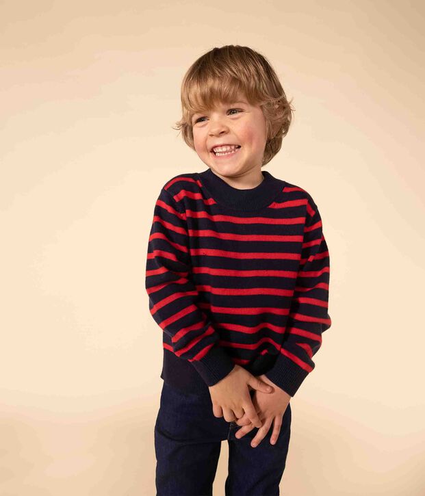 Pull marin en laine et coton enfant fille / gar&ccedil;on bleu/rouge