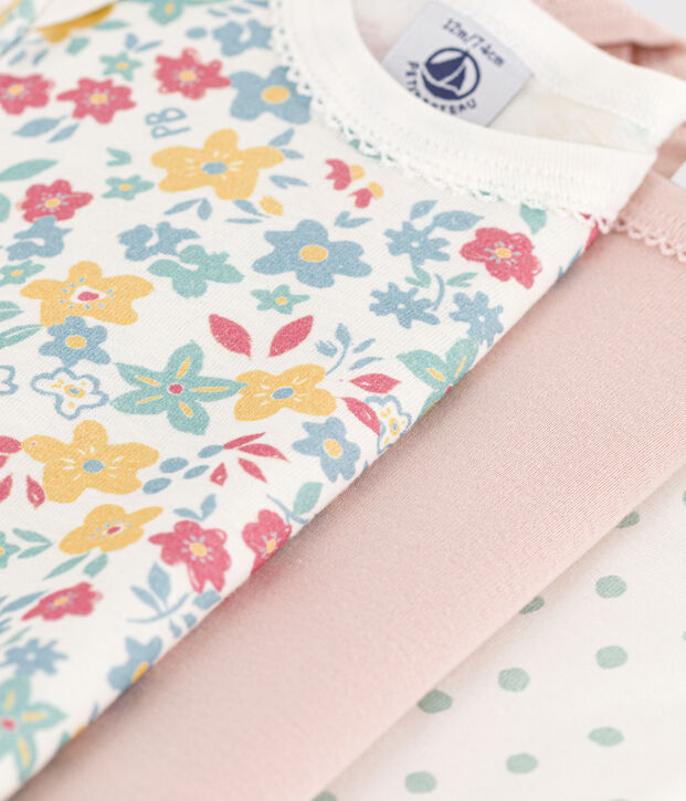 Lot de 3 bodies manches courtes fleurs en coton multicouleur