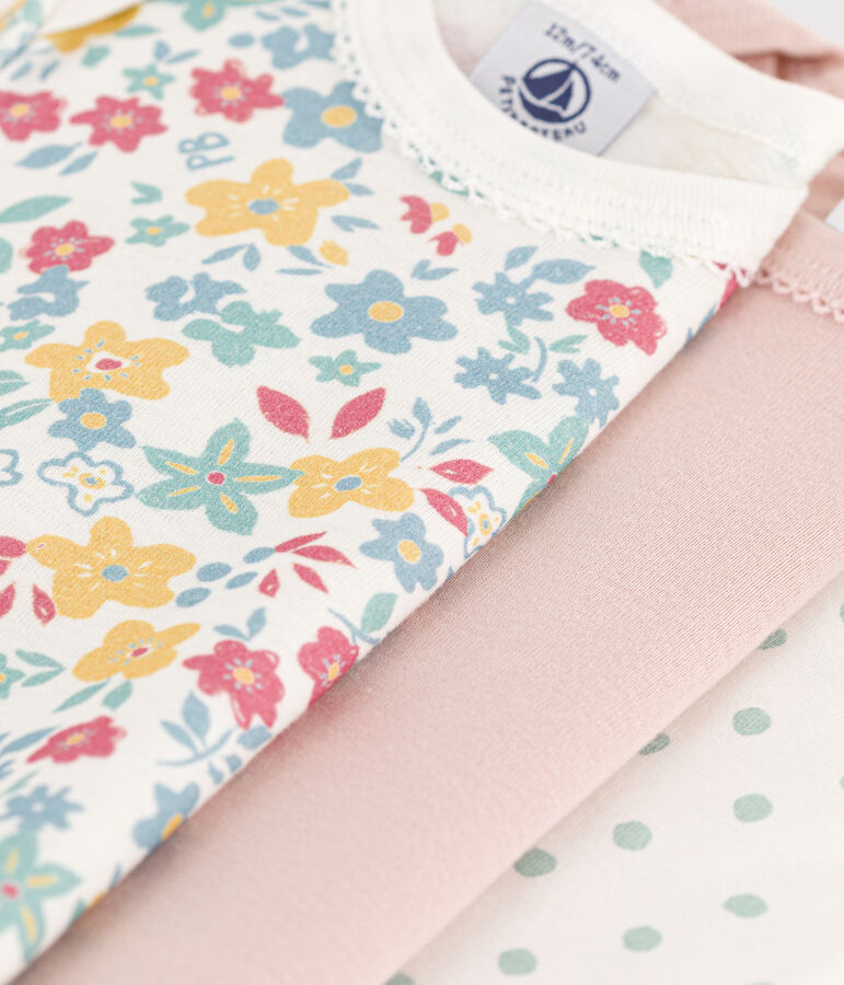 Lot de 3 bodies manches courtes fleurs en coton multicouleur