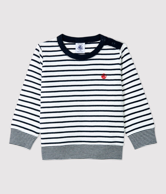 Katoenen baby T-shirt. wit MARSHMALLOW/blauw SMOKING