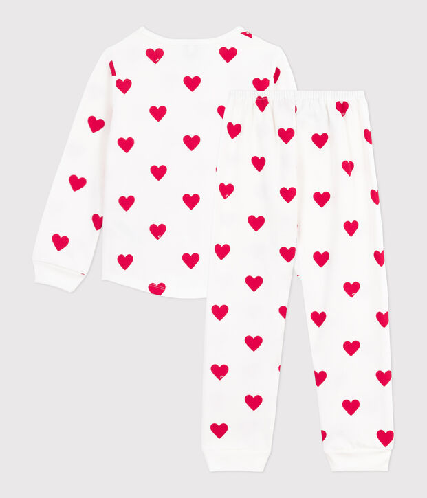 Kinderpyjama van fleece met hartjesprint wit/rood