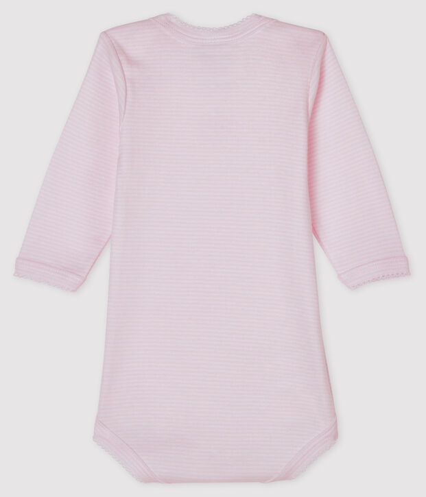 Body manches longues b&eacute;b&eacute; fille rose/blanc