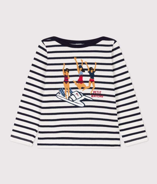 Marini&egrave;re s&eacute;rigraphi&eacute;e en coton &eacute;pais enfant fille blanc/bleu