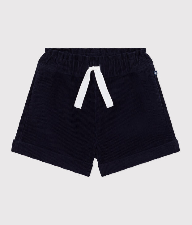 Short enfant en velours uni bleu marine