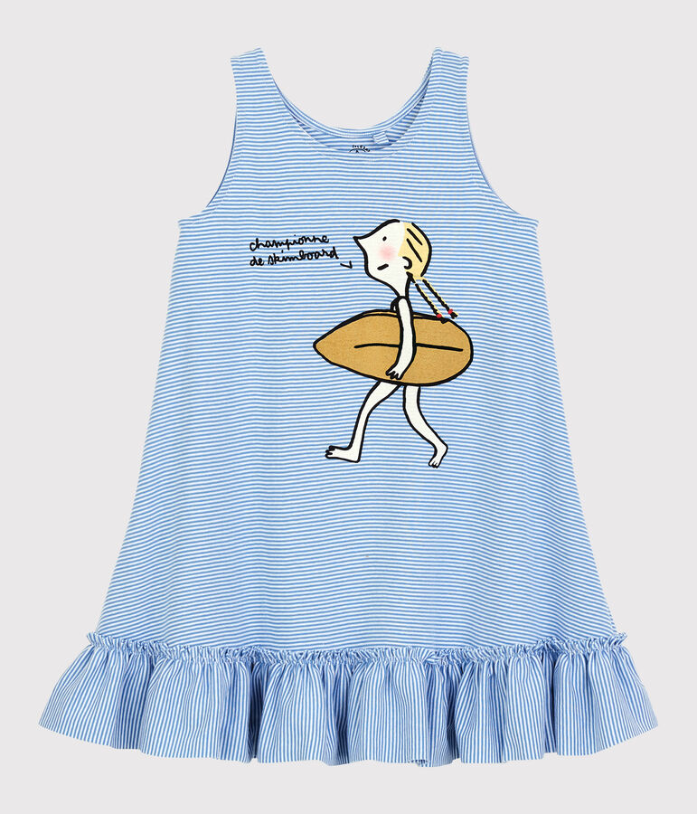 Robe Soledad Bravi en coton bio enfant fille bleu/blanc