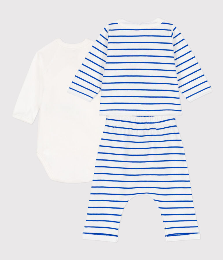 Gestreepte set van molton voor baby's wit/blauw