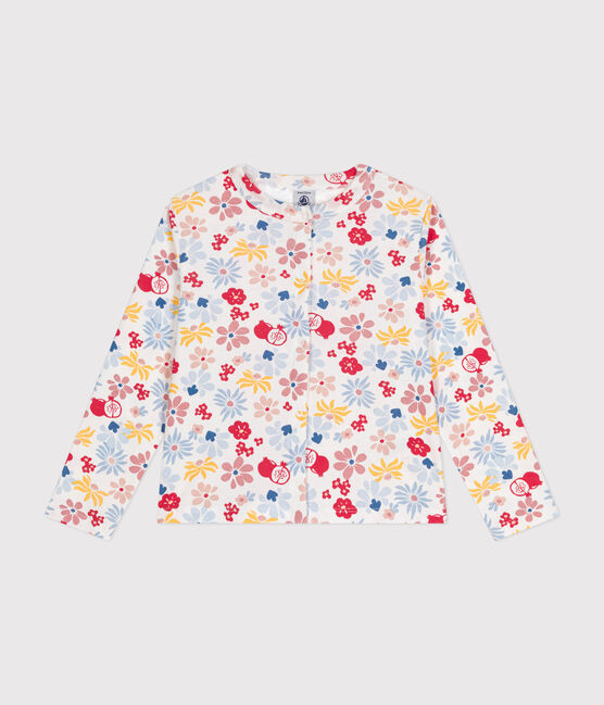 Katoenen cardigan voor meisjes wit MARSHMALLOW/wit MULTICO