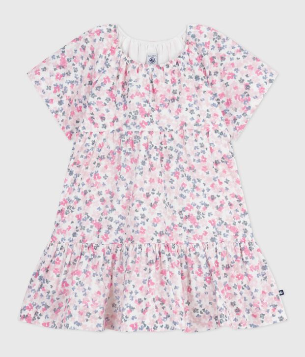 Katoenen kinderjurk met korte mouwen en print wit/multicouleur
