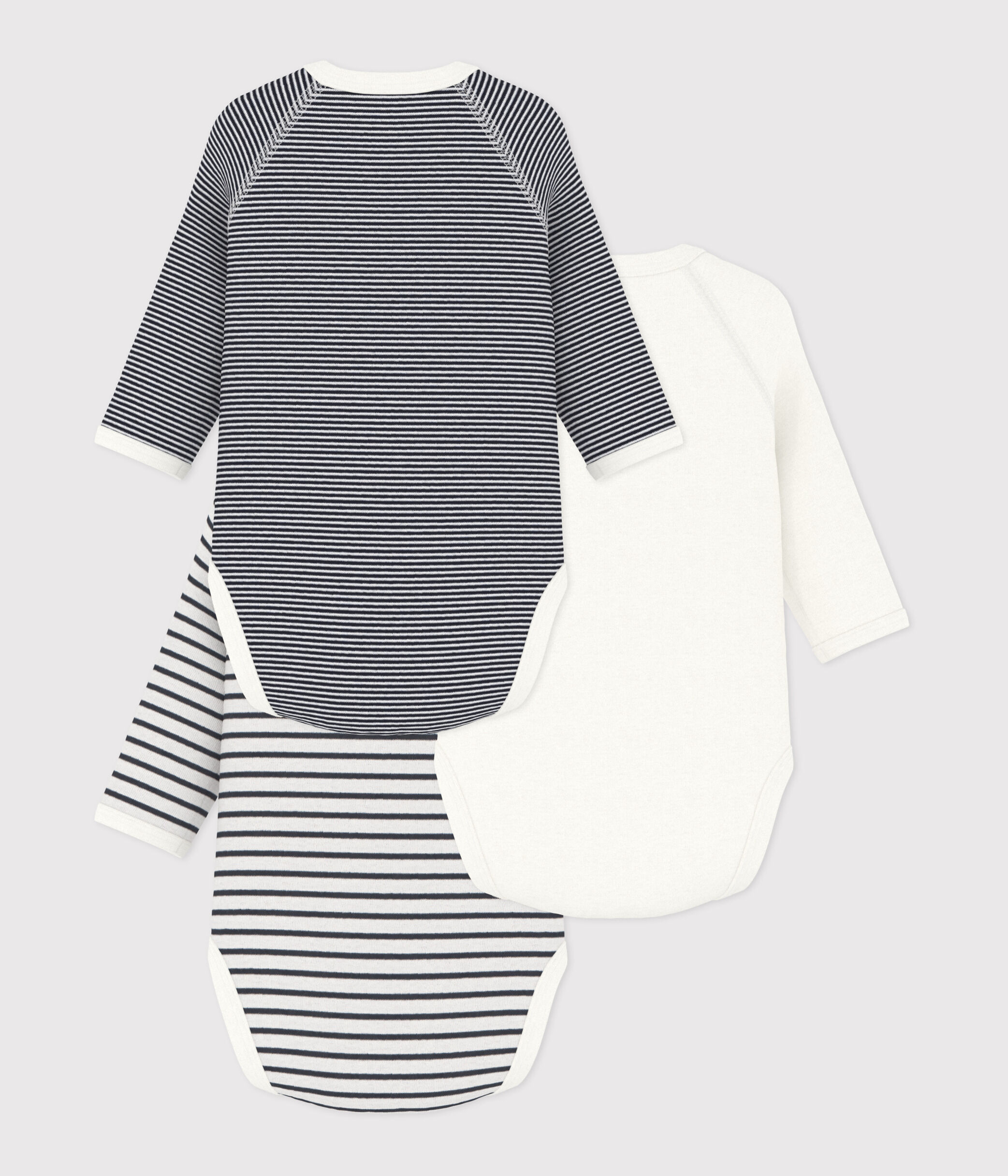 Lot de 3 bodies croises manches longues en coton bebe variante 1 Petit Bateau