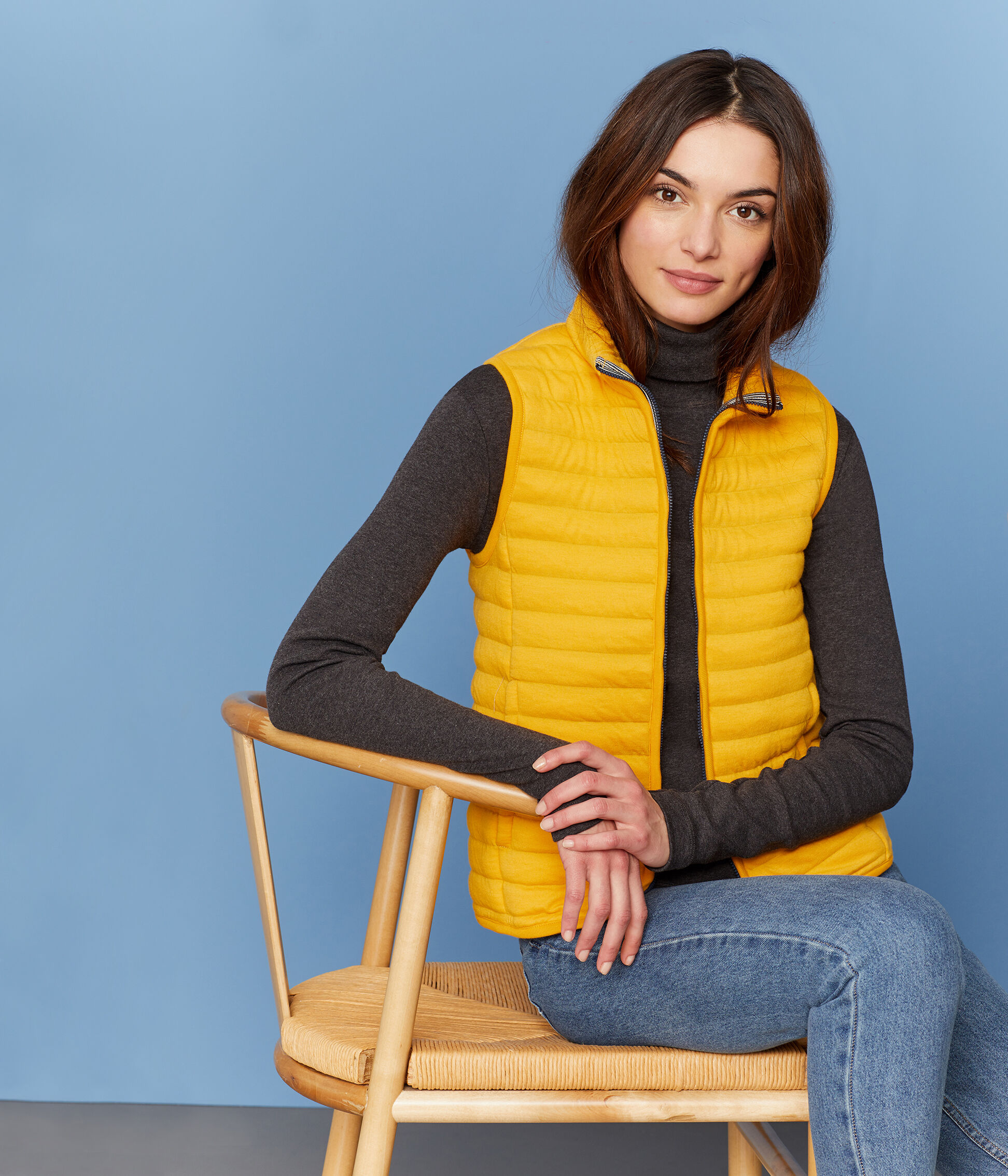 Doudoune sans manche femme jaune sales