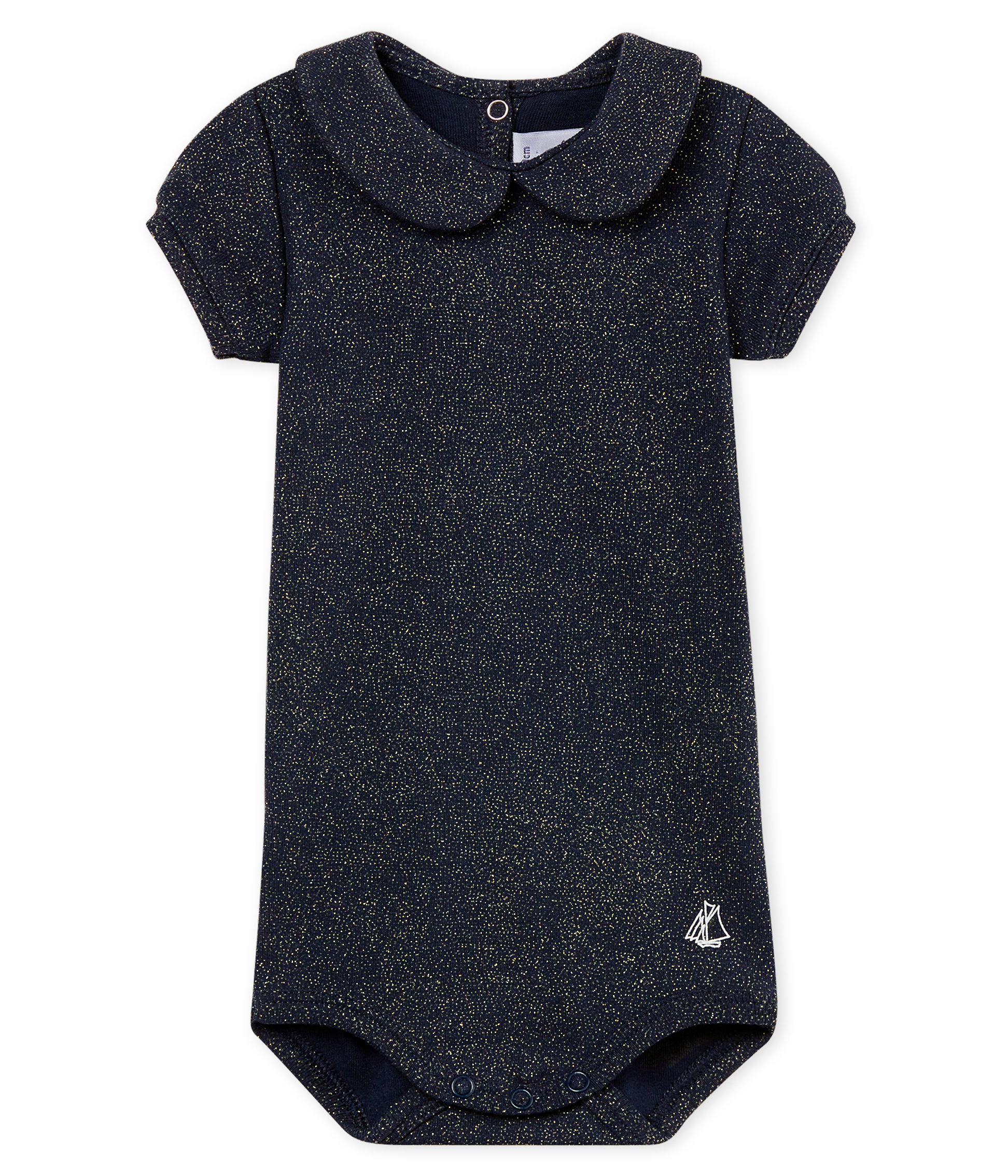 Body met korte mouwen en claudinekraag met glitters voor babymeisjes