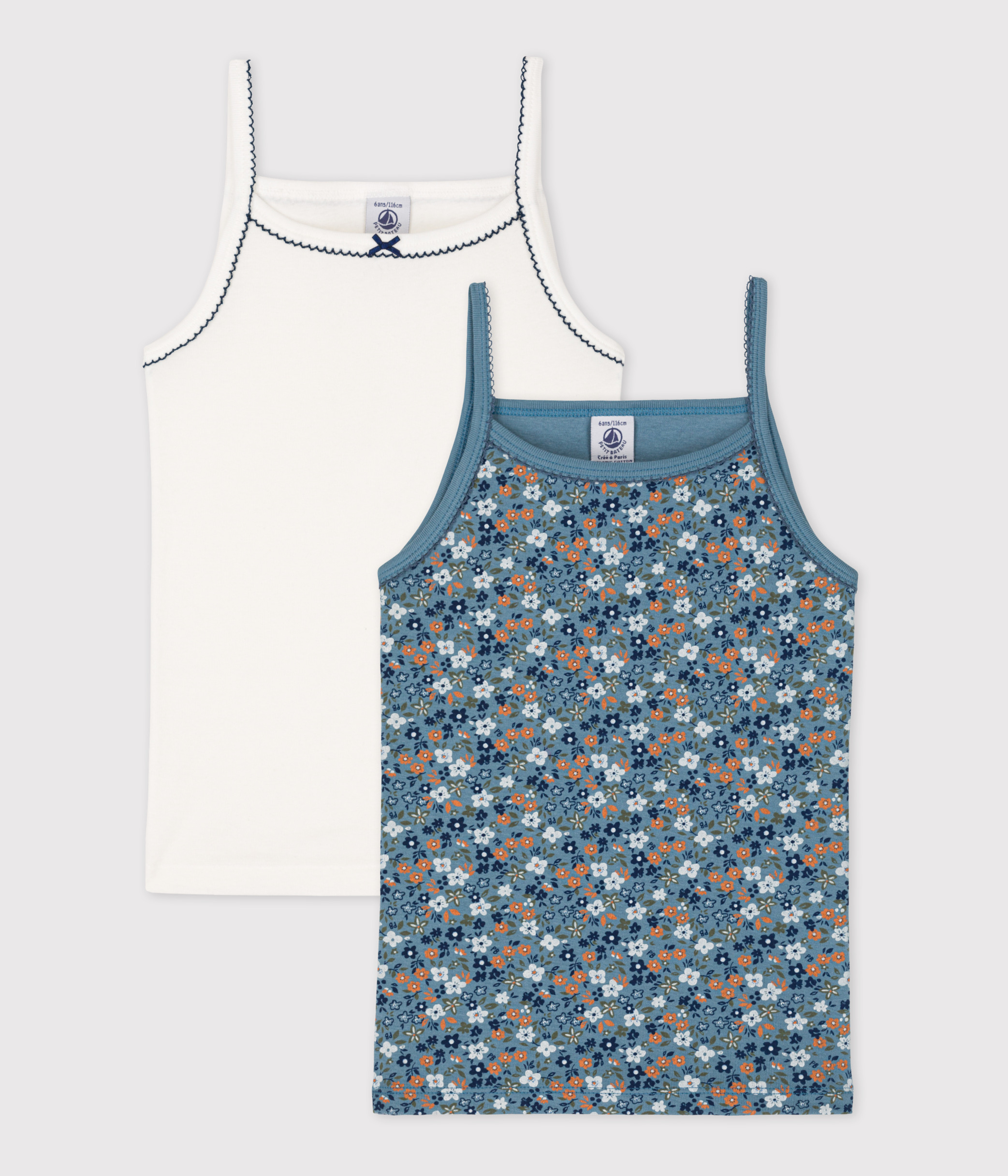 Chemises à Bretelles Petit Bateau Fille - Lot De 2 En Coton Bio - Col Bateau - Matière Douce Et Respirante