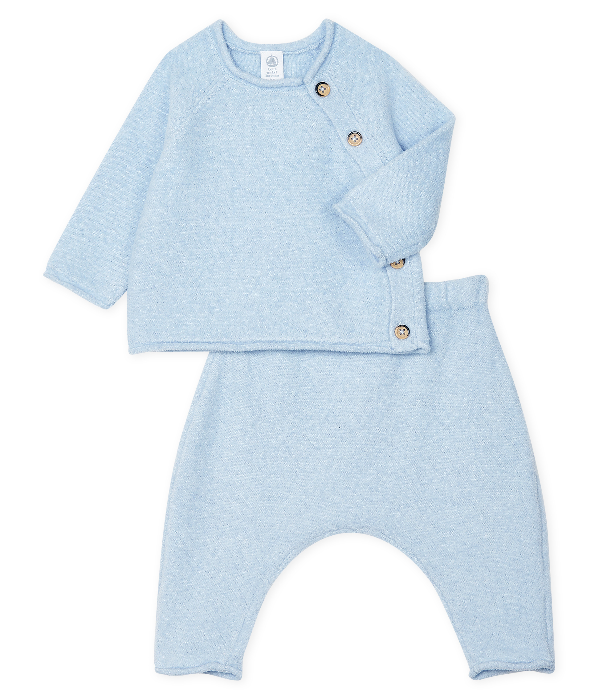 Set van twee babykleertjes, van katoen, merinowol en polyester