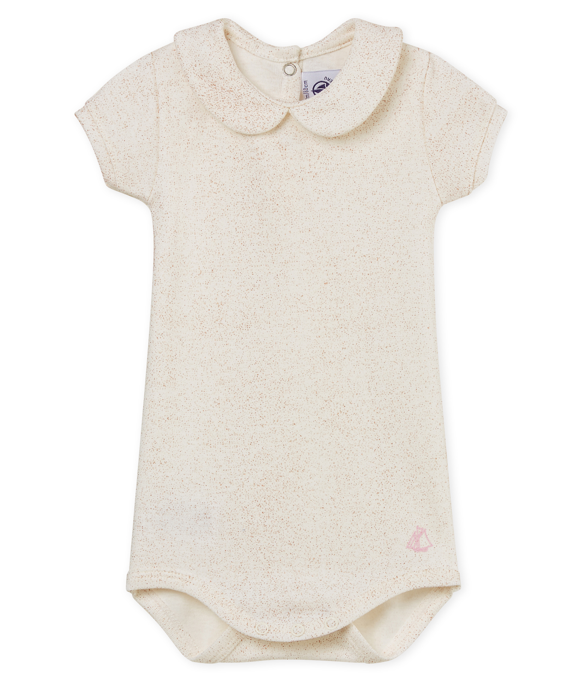 Body met korte mouwen en claudinekraag met glitters voor babymeisjes