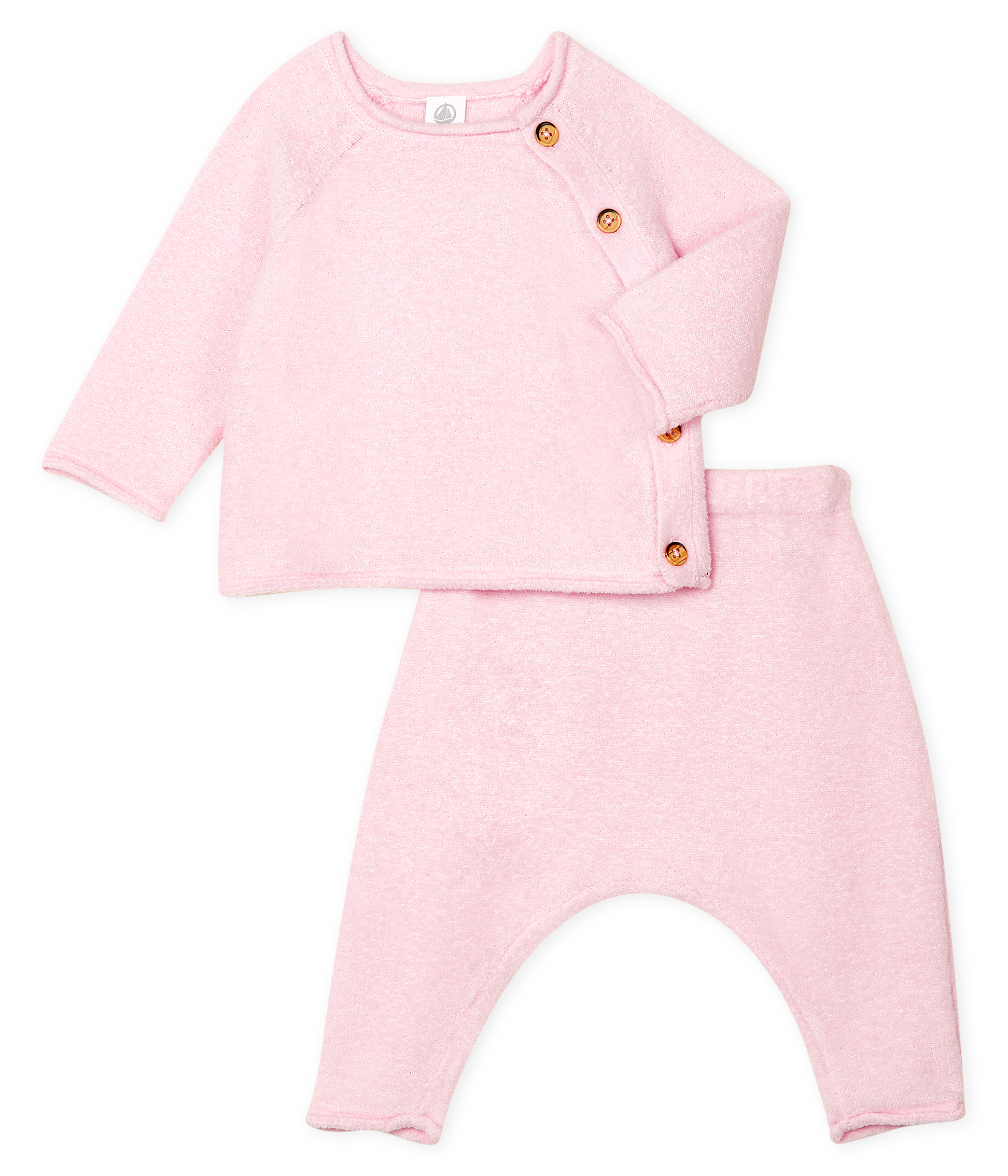 Set van twee babykleertjes, van katoen, merinowol en polyester