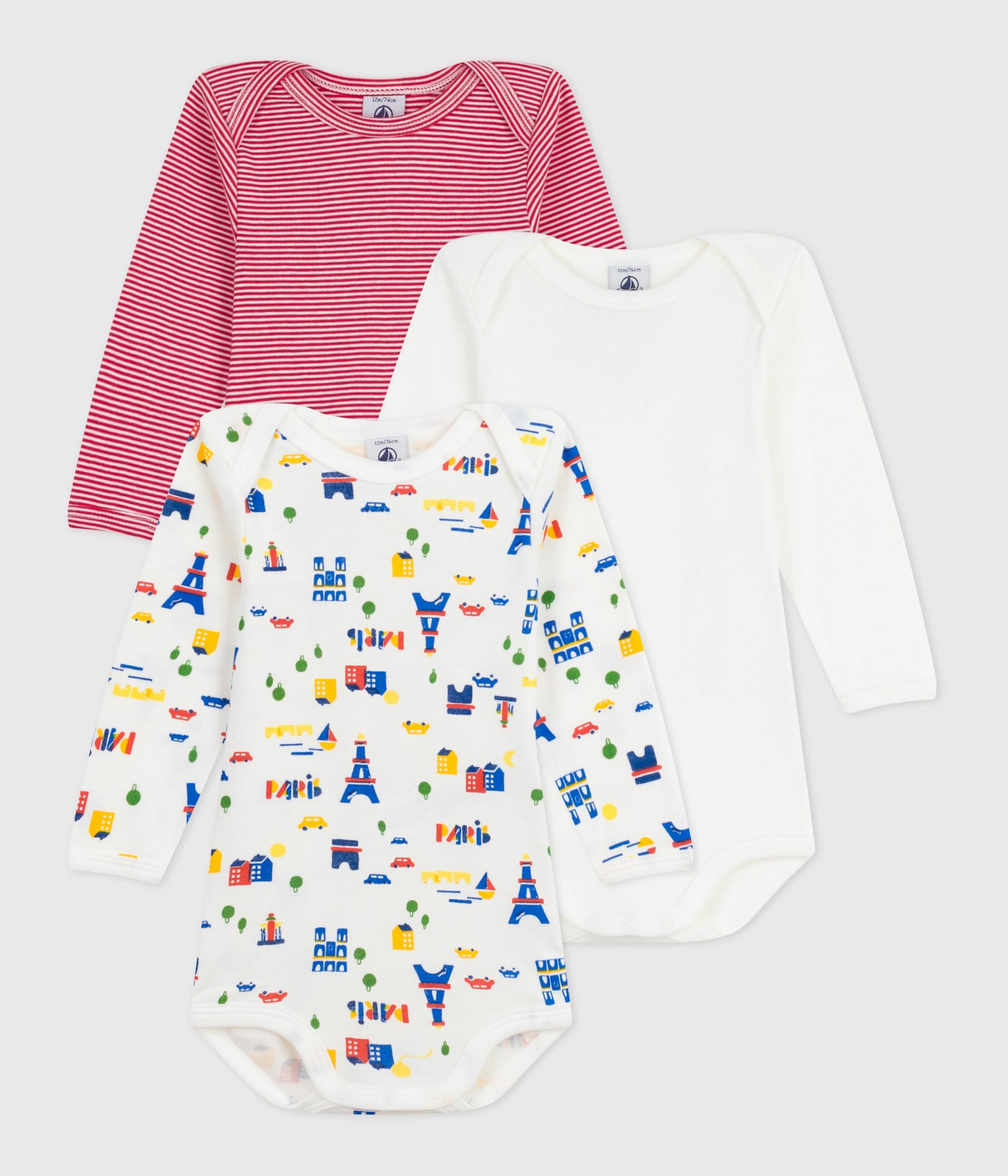 Petit Bateau Set 3 Katoenen Body's Met Lange Mouwen | Rood | De Gele Petit Bateau Set 3 Katoenen Body's Met Lange Mouwen | Rood | De Gele